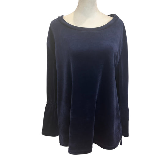 Sanctuary Blue Velvet Long Bell Sleeve Tunic Pullover Top Womens Size Medium