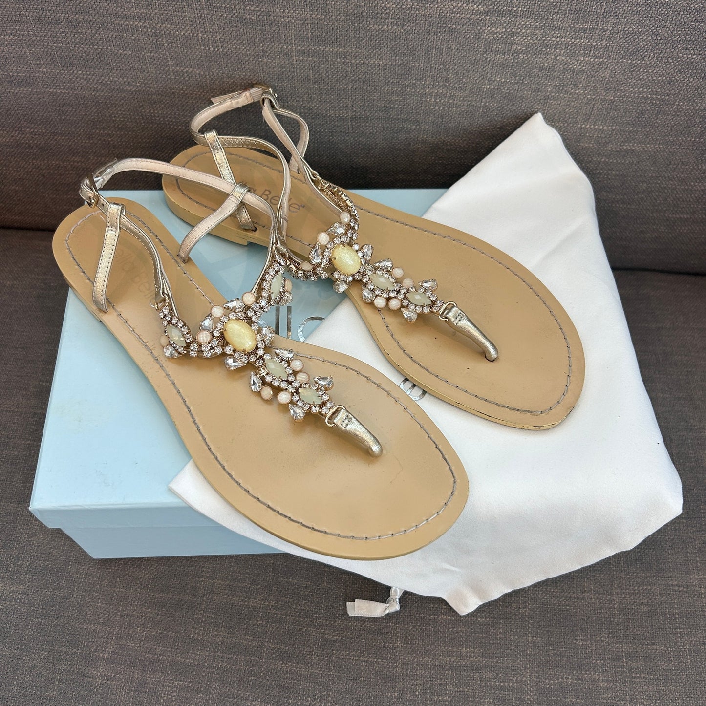 Bella Belle Tulum Gold Strappy Embellished Sandal Bridal Womens Size 8