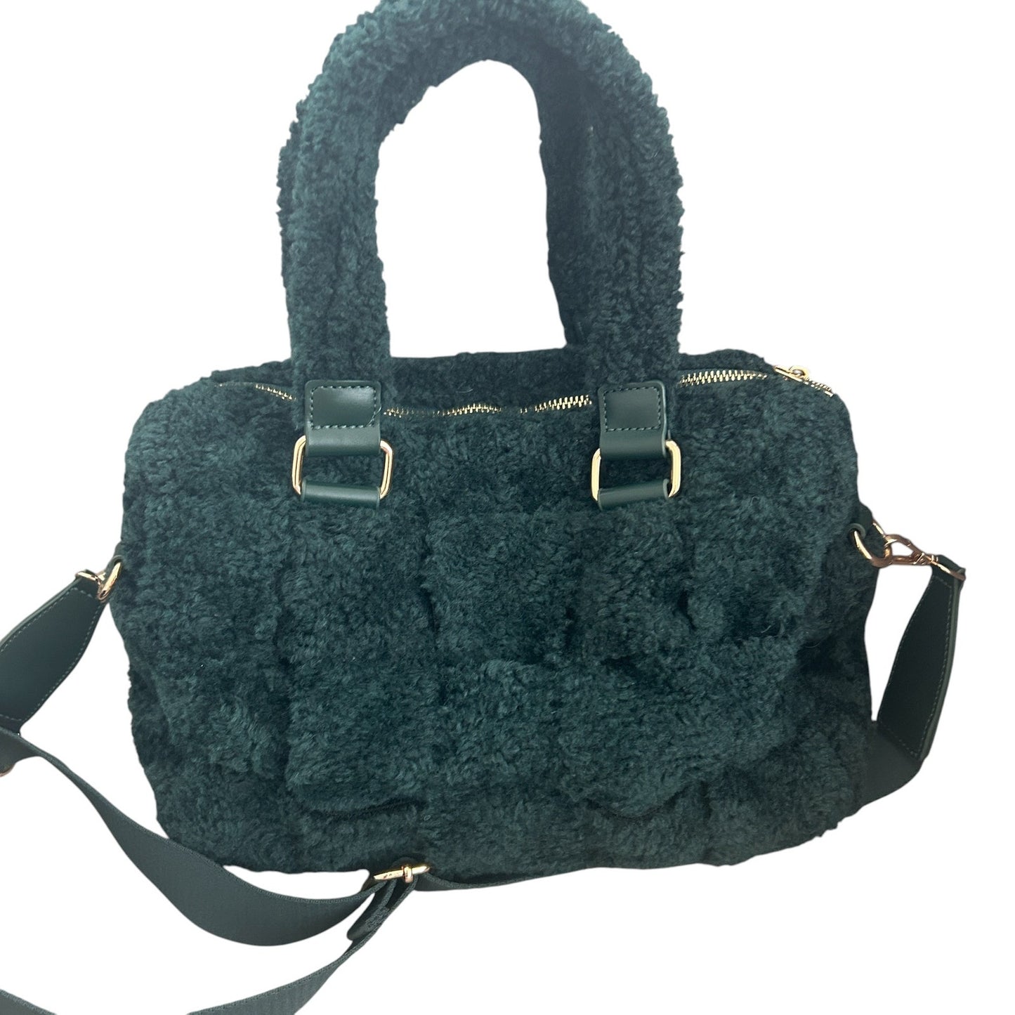 Saint + Sofia Hunter Green Fleece and Leather Shoulder Top Handle Bag