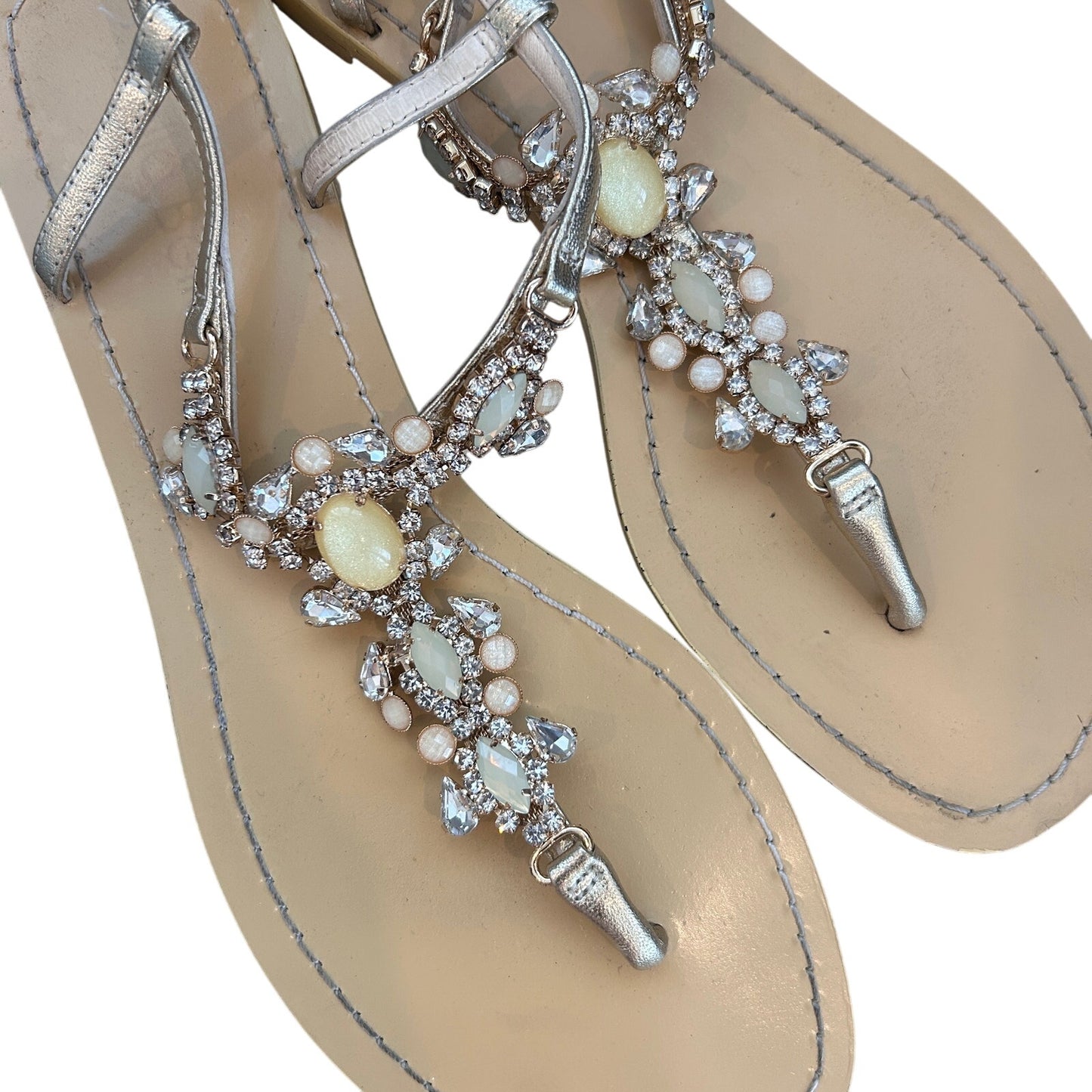 Bella Belle Tulum Gold Strappy Embellished Sandal Bridal Womens Size 8