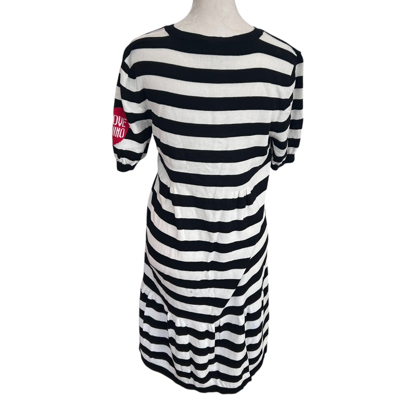 Love Moschino Black and White Striped Sweater Dress Red Heart Womens Size Medium