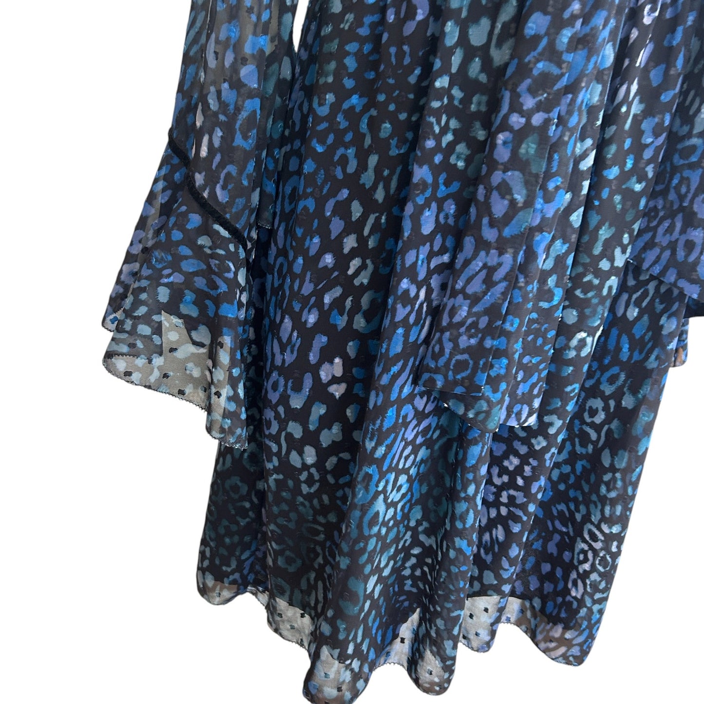 Laundry by Shelli Segal Blue Black Cheetah V-Neck Ruffled Dress Womens Size 8