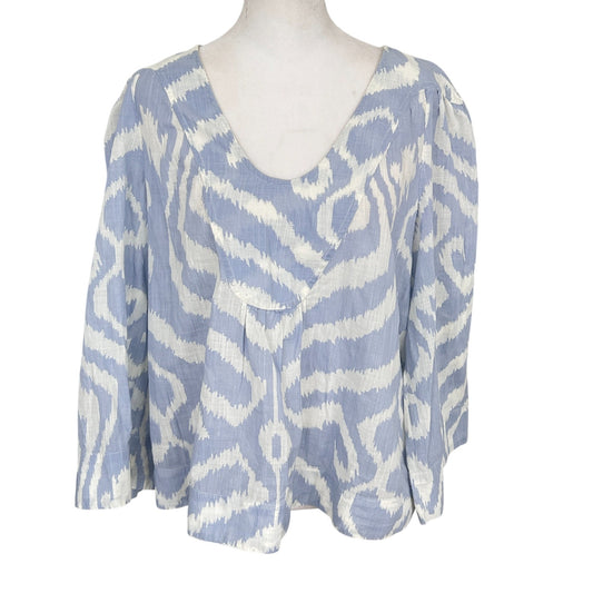 Anthropologie Blue and White Animal Print Boho V-Neck Top Womens Size Medium