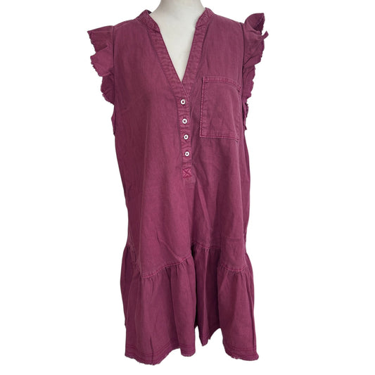 Anthropologie Pilcro Burgundy Flounced Tunic Dress Fringe Womens Size Medium