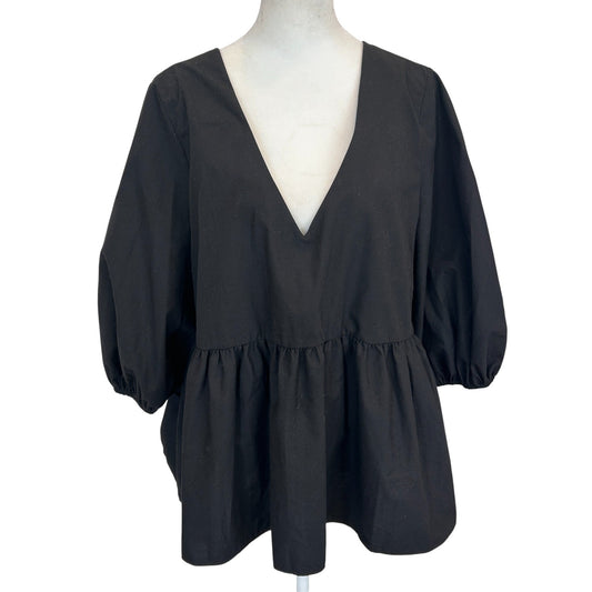 ASOS Design Black Babydoll Short Puff Sleeve Top Blouse Womens Size 10
