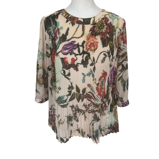 Ted Baker London Floral Pleated Short Sleeve Flowy Blouse Womens Size 2