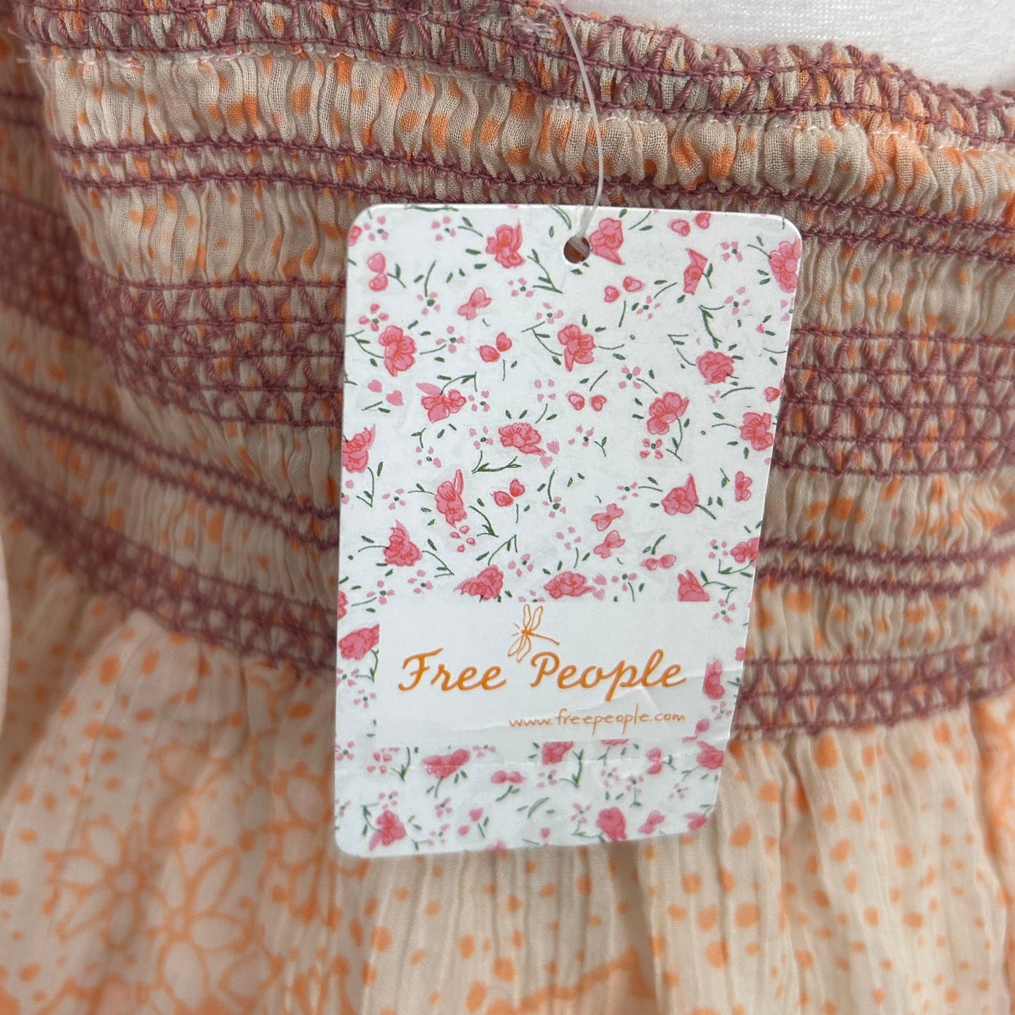 Free People NWT Brinkley Smocked Tan Pink Orange Floral Womens Size Small NEW