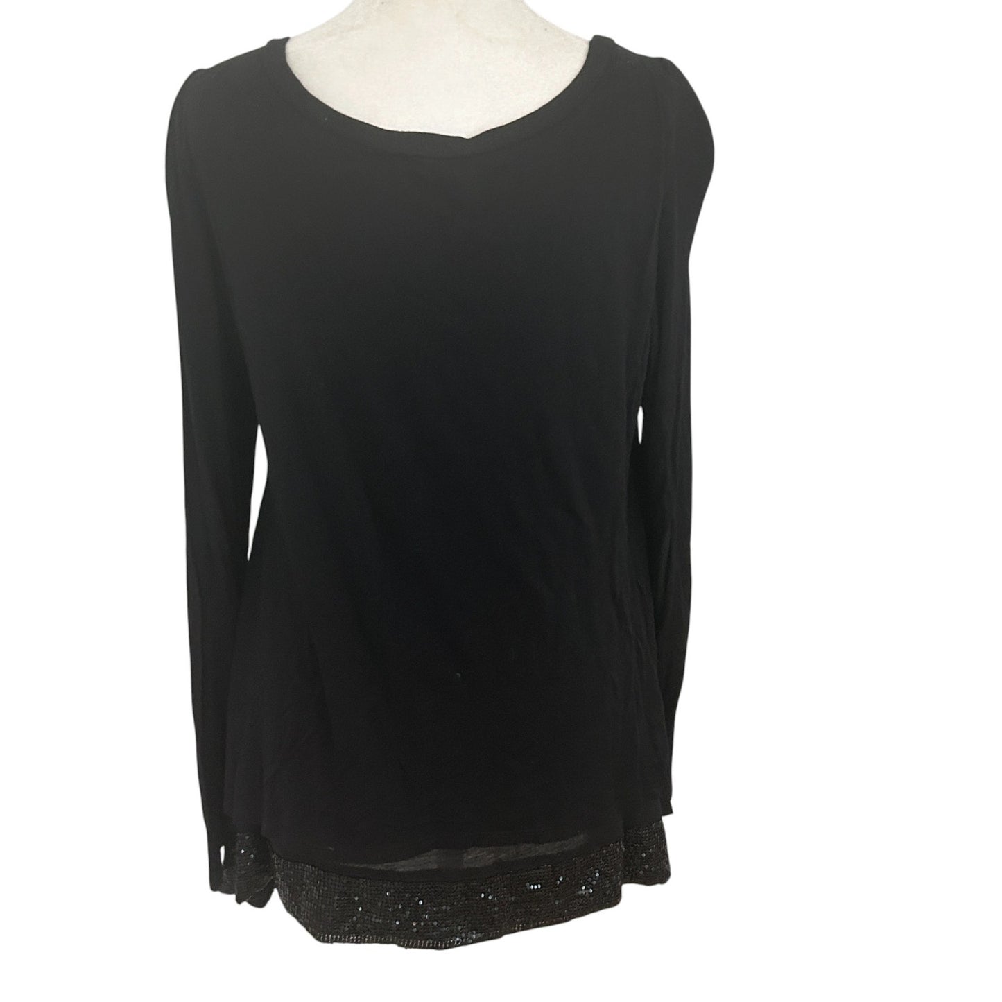 Ella Moss Black Knit Tunic Top With Sequin Accent Banded Hem Womens Size Small