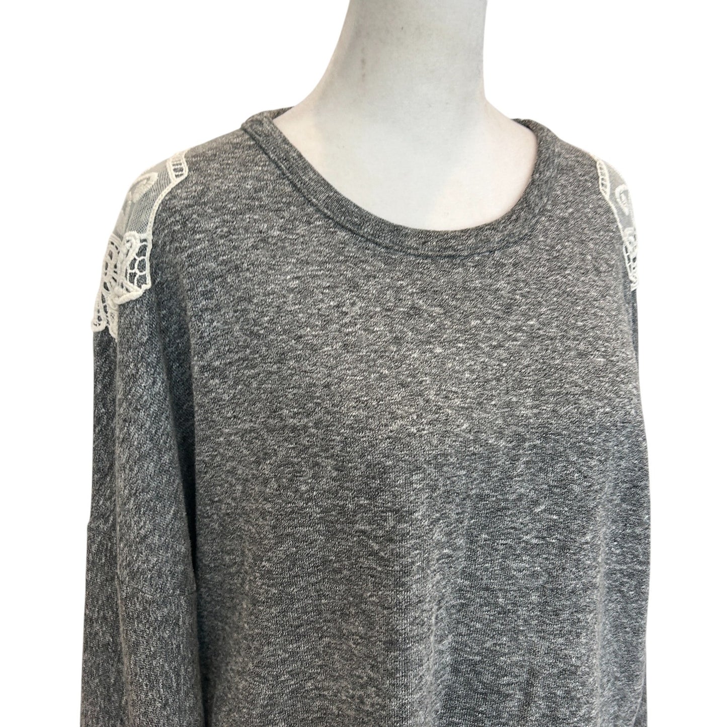 Anthropologie Lili's Closet Gray Knit Pullover White Lace Trim Womens Size Small