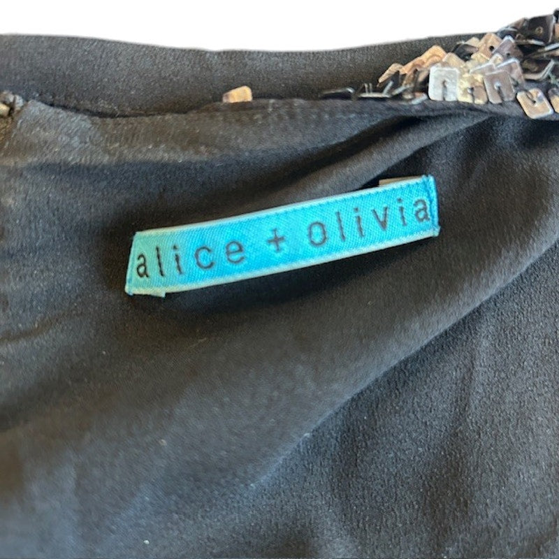 Alice + Olivia Black, Silver Silver Sequined Top Silk Lining Womens Size Medium