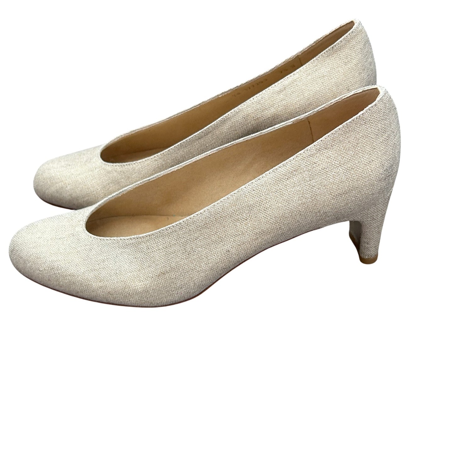Stuart Weitzman Chicpump Gold Summer Linen Closed Toe Pump Heels Womens Size 7.5