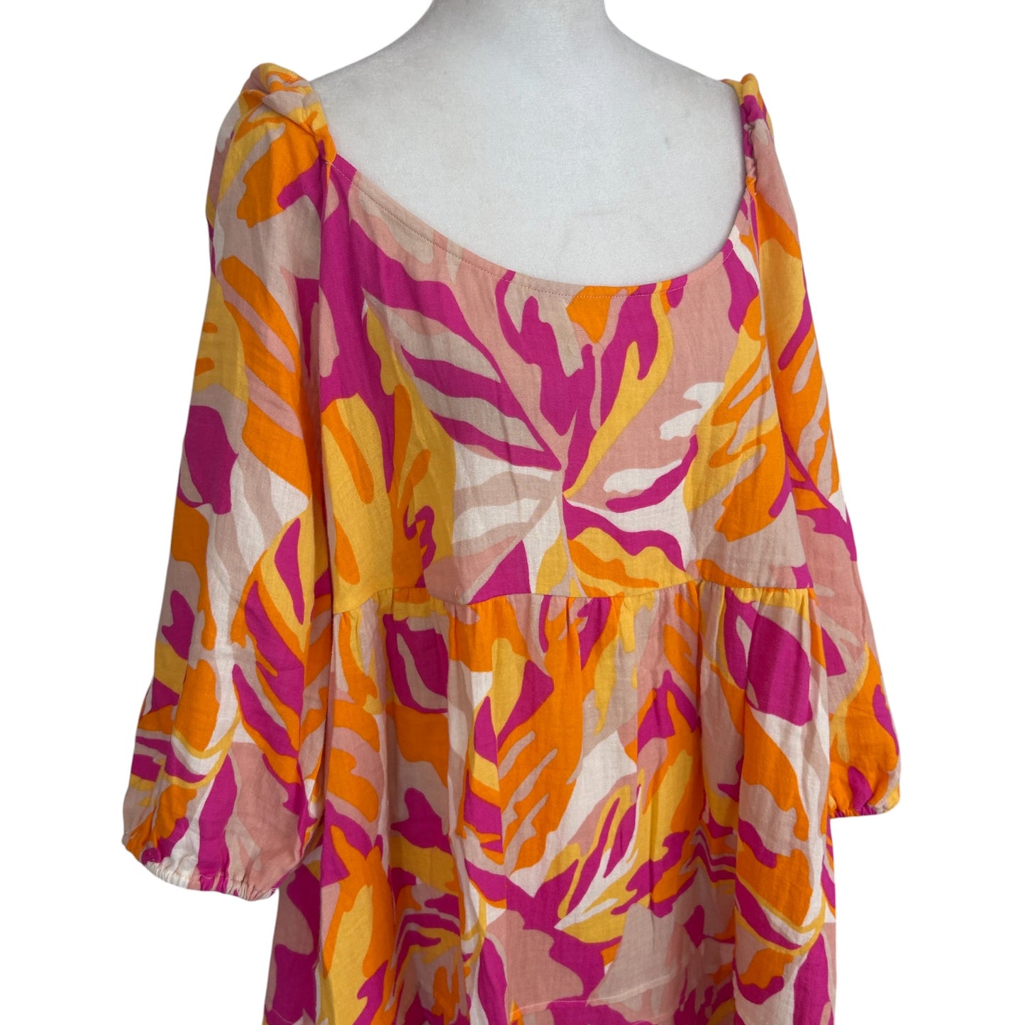 Sanctuary Tan Orange Pink Babydoll Dress Balloon Sleeve Womens Size XL