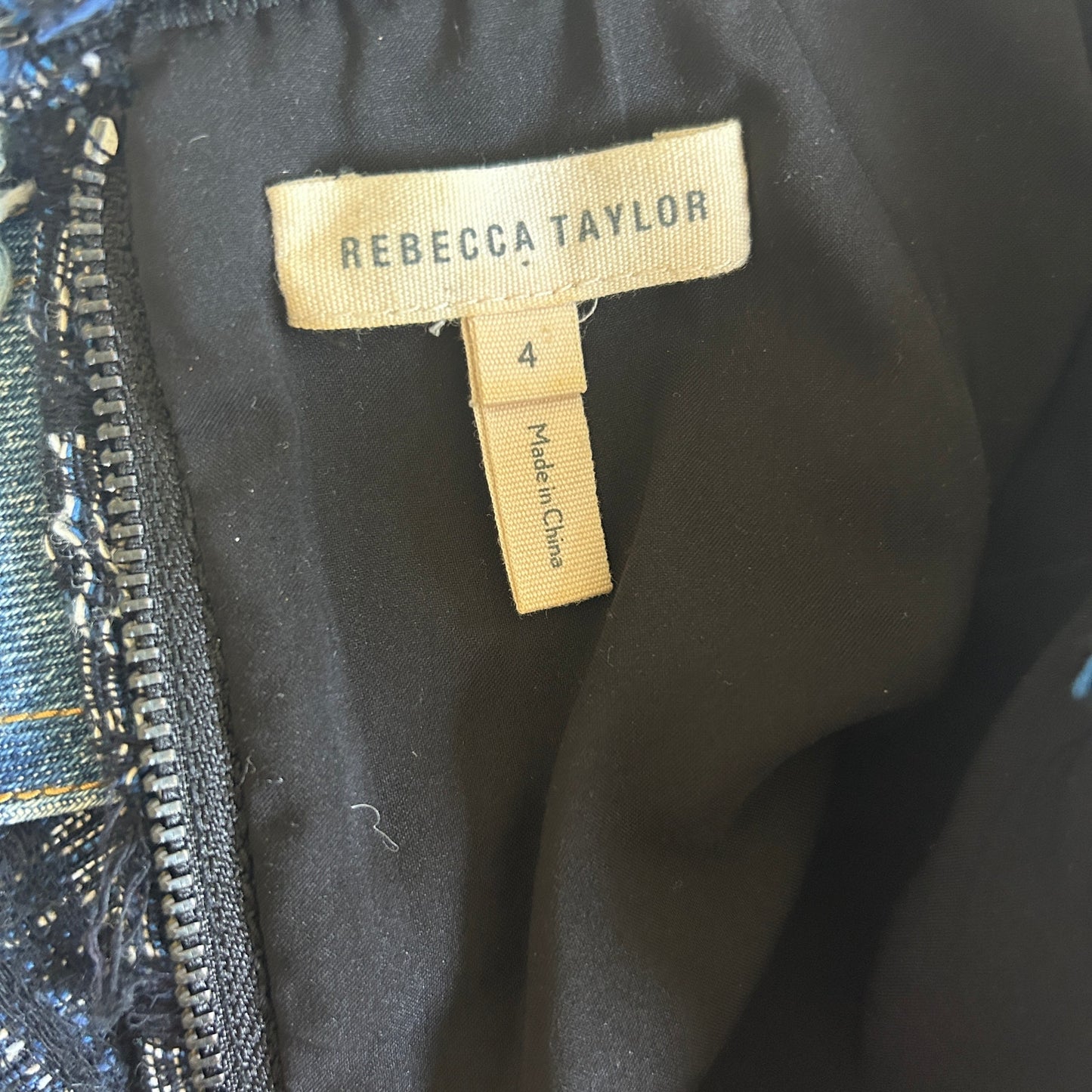 Rebecca Taylor Blue Tweed and Denim Sleeveless Shift Dress Fringe Womens Size 4