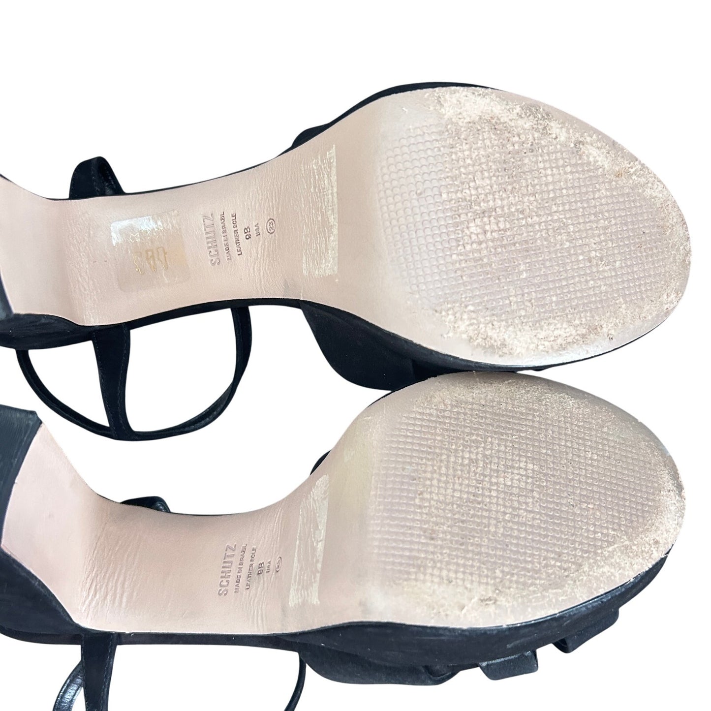Schutz Keefa Platform Strappy Sandal Heels Black Nubuck Leather Womens Size 9 B