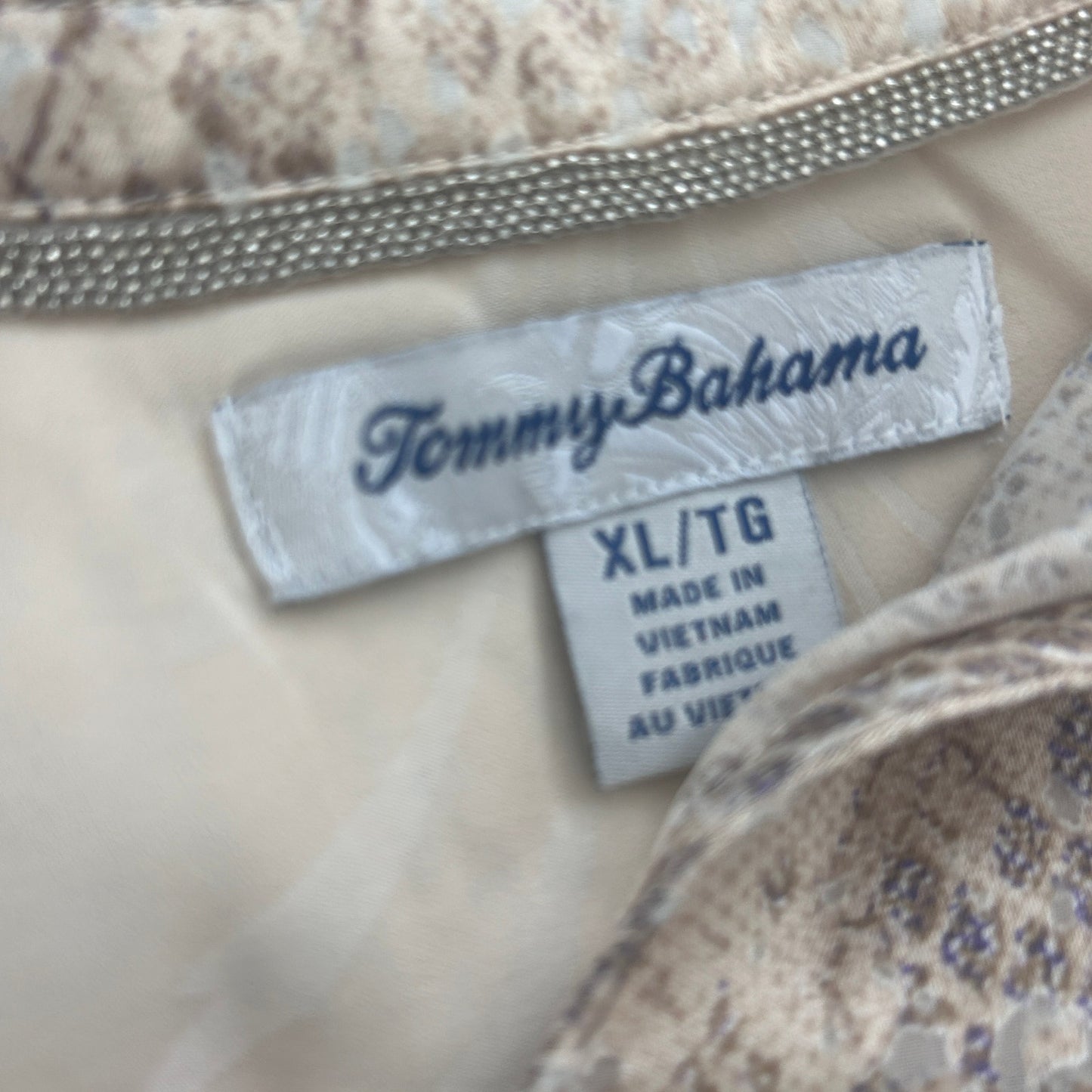 Tommy Bahama Brown, Tan Snakeskin V-Neck Long Sleeve Blouse Womens Size XL
