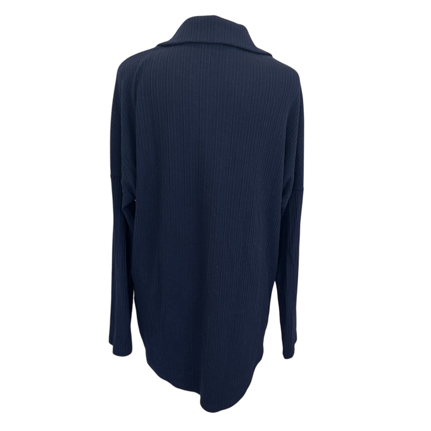 Michael Stars Navy Blue Ribbed Long Sleeve Collared Polo Top Womens Size Medium