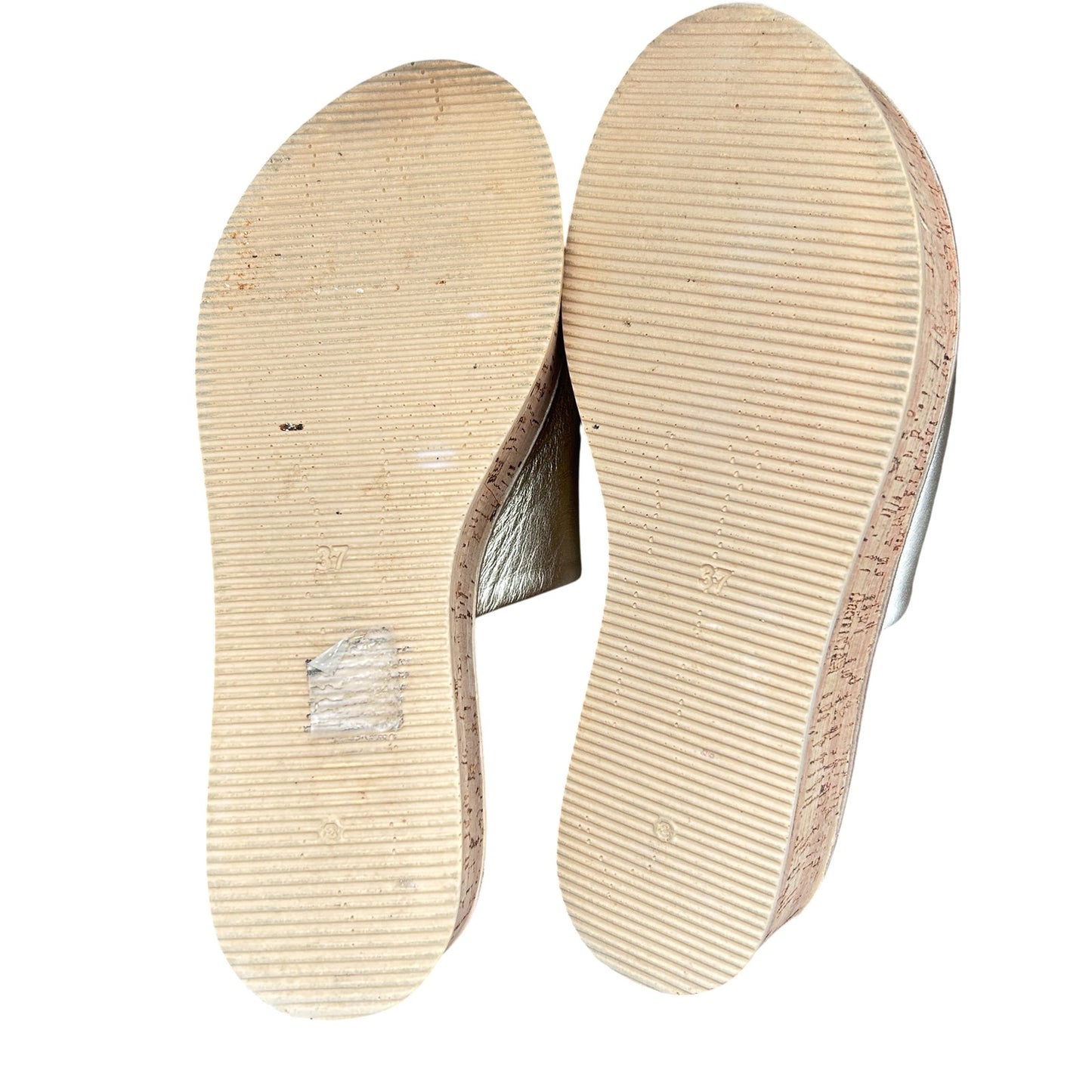 Kurt Geiger Maci Gold Leather Cork Heel Platform Slide Sandals Womens Size 7