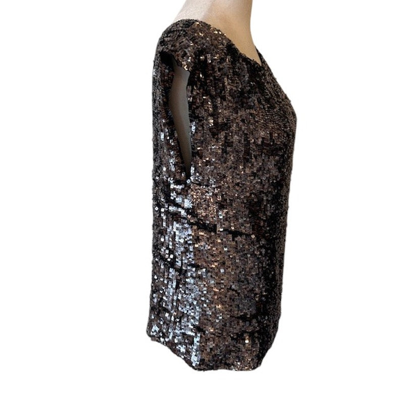 Alice + Olivia Black, Silver Silver Sequined Top Silk Lining Womens Size Medium