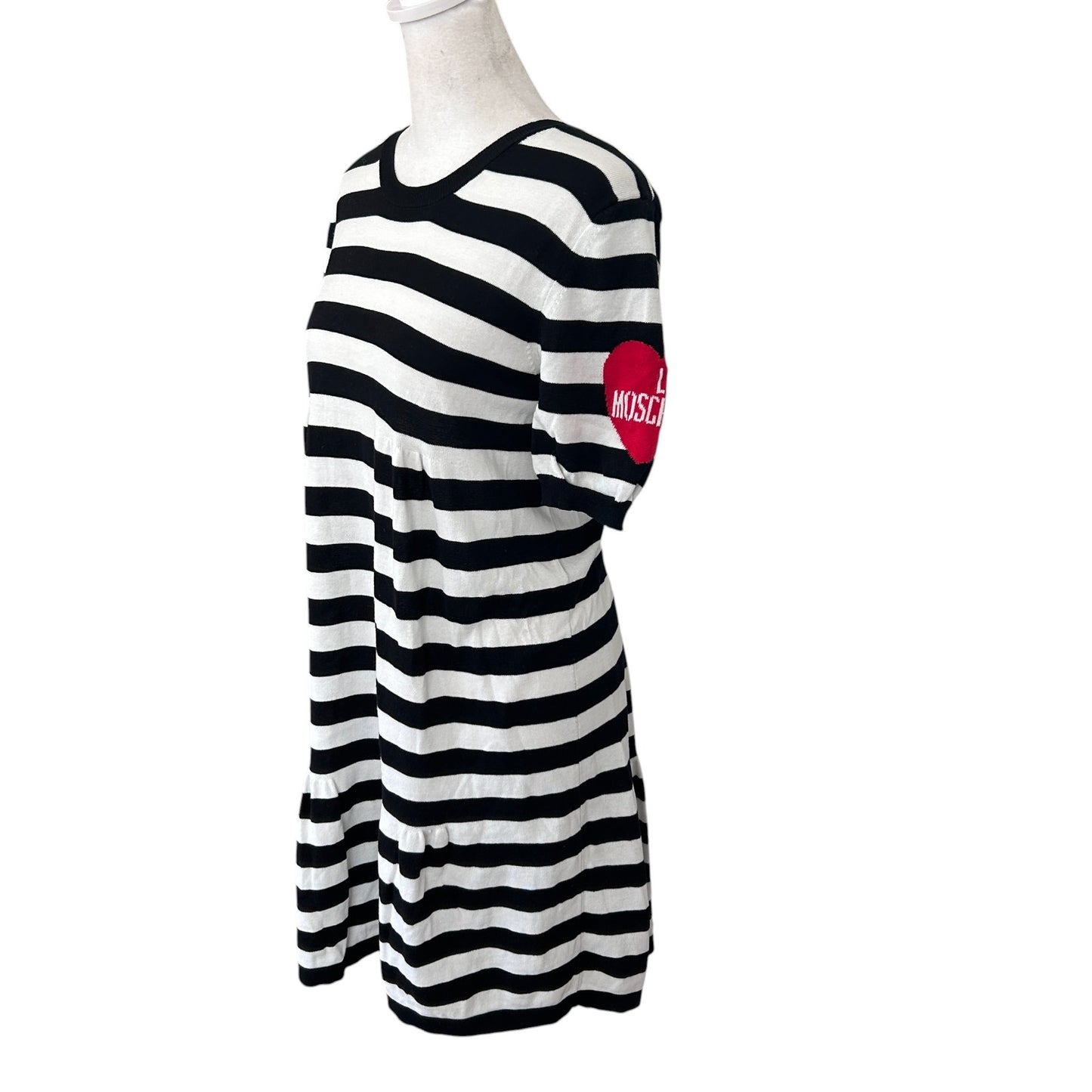 Love Moschino Black and White Striped Sweater Dress Red Heart Womens Size Medium