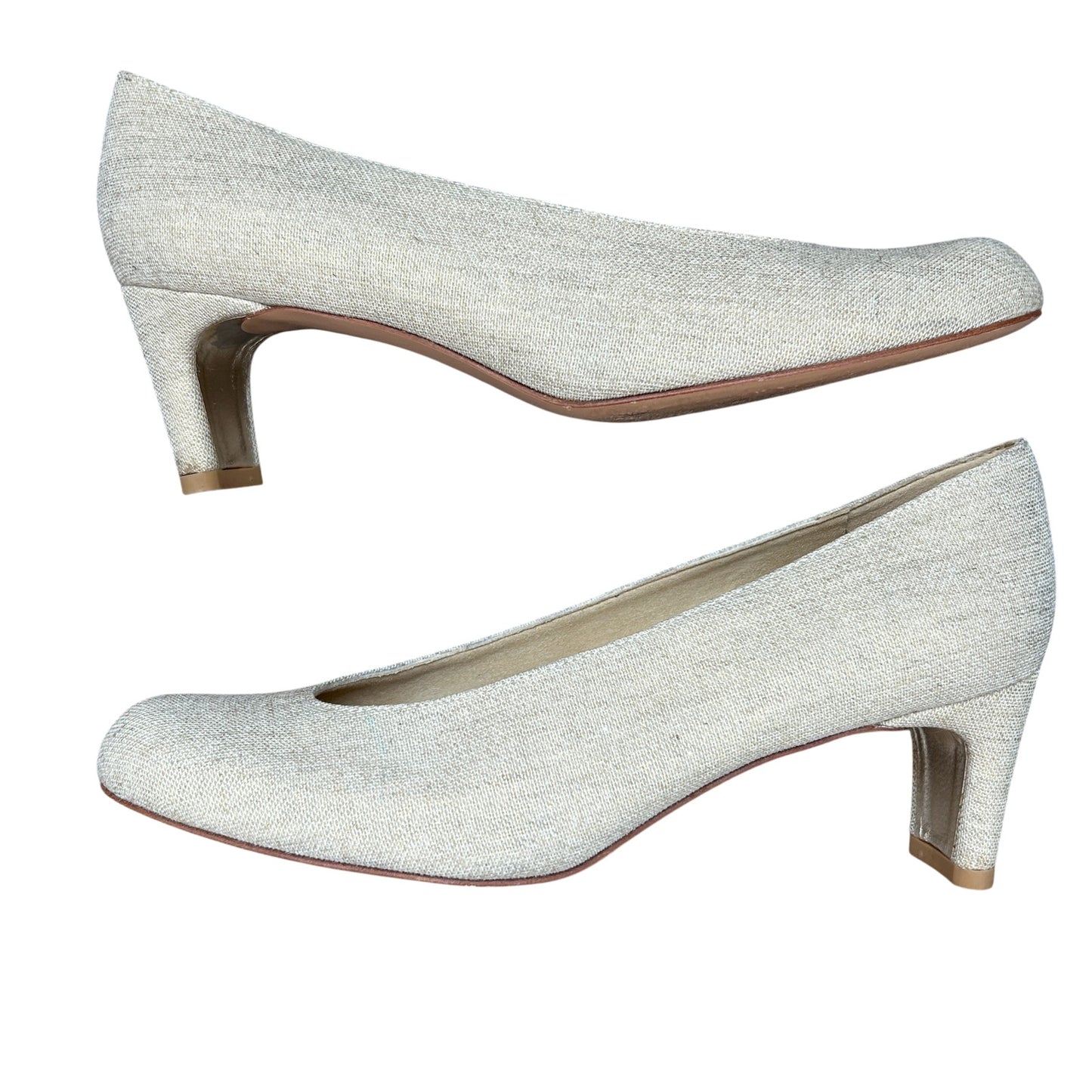 Stuart Weitzman Chicpump Gold Summer Linen Closed Toe Pump Heels Womens Size 7.5
