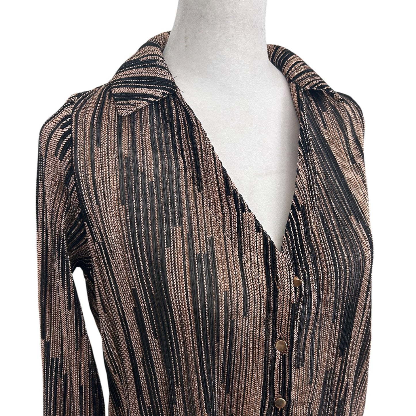 Six Fifty NWT Black and Gold Millie Metalic Striped V-Neck Top Womens Size Small