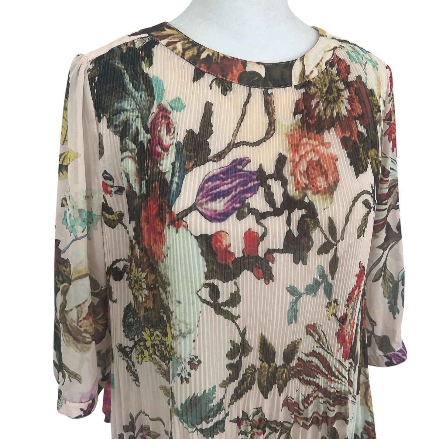 Ted Baker London Floral Pleated Short Sleeve Flowy Blouse Womens Size 2