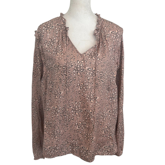 Anthropologie Dolan Pink Animal Print V-Neck Top Blouse Womens Size Large