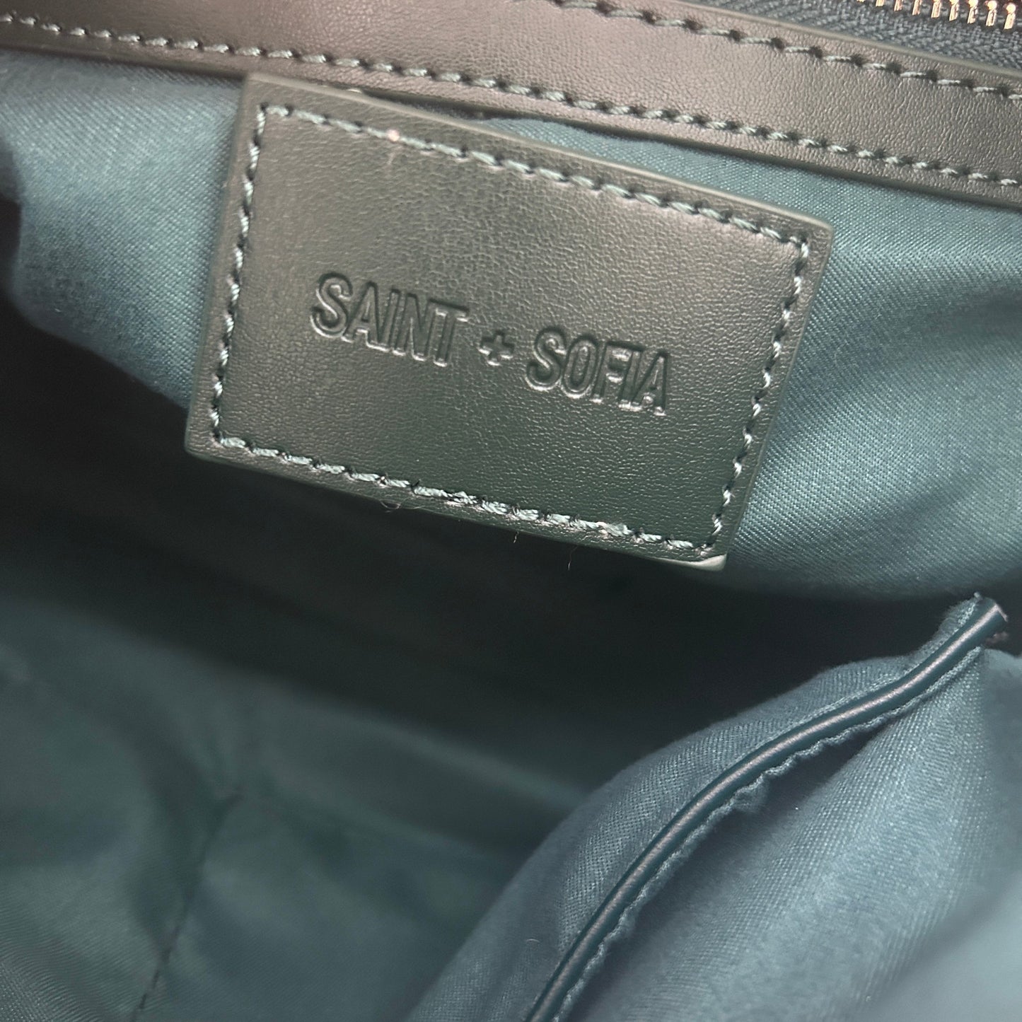 Saint + Sofia Hunter Green Fleece and Leather Shoulder Top Handle Bag