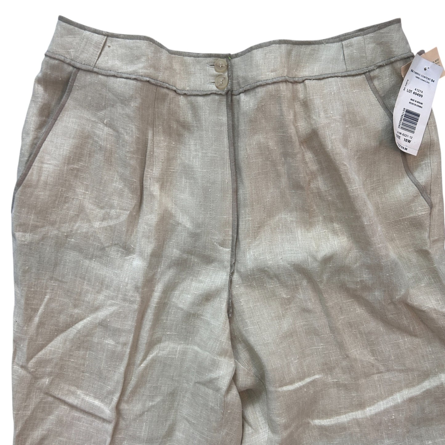 Harve Bernard Vintage Tan Linen Trousers Pants Womens Size 16 W NEW