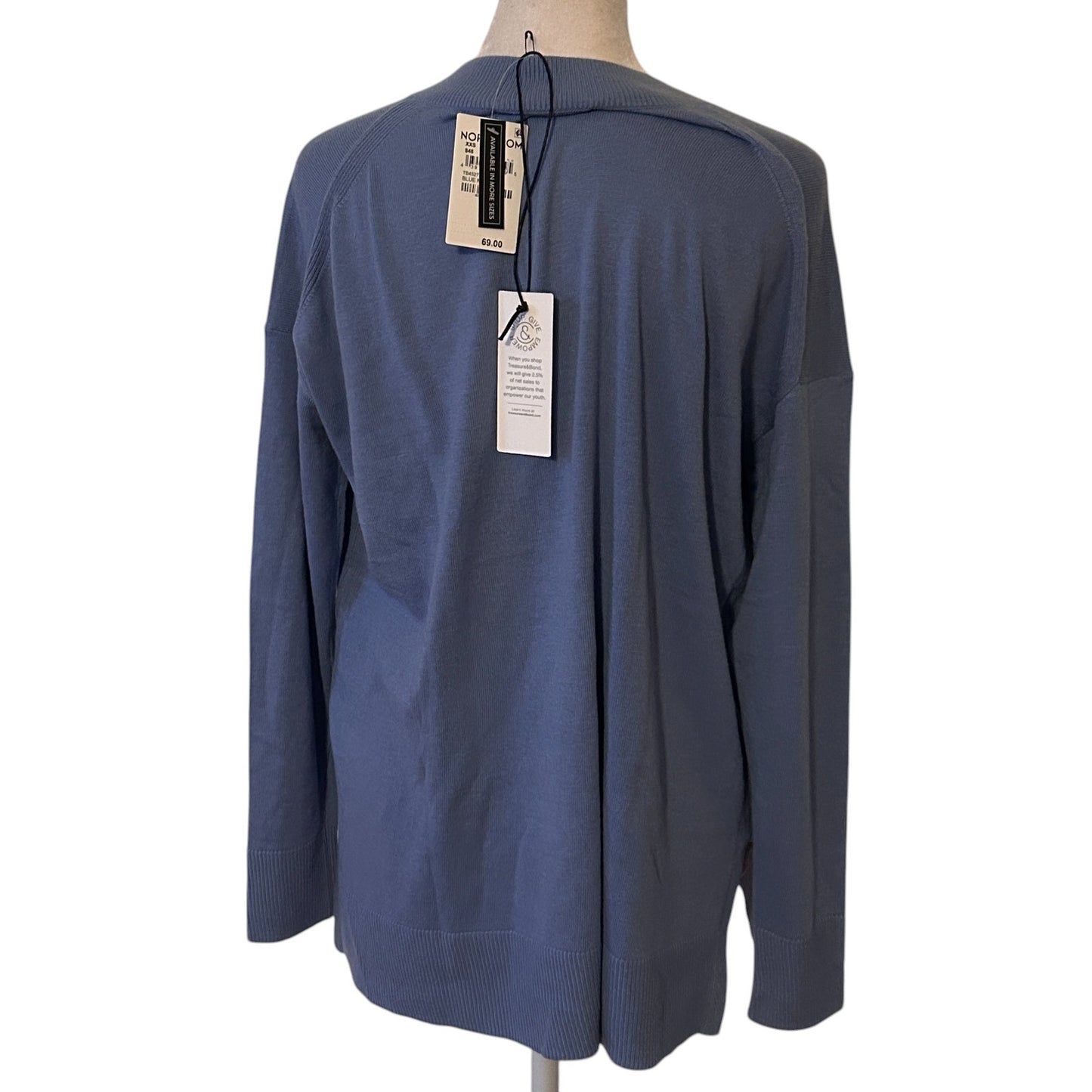 Treasure & Bond NWT Blue Manor Cashmere Blend V-Neck Sweater Womens Size XXS NEW