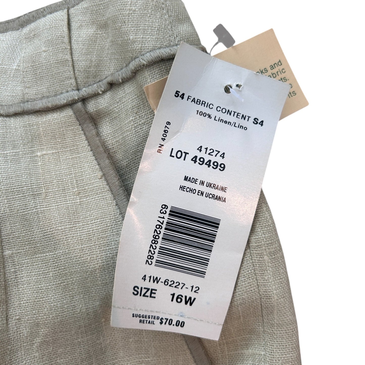 Harve Bernard Vintage Tan Linen Trousers Pants Womens Size 16 W NEW