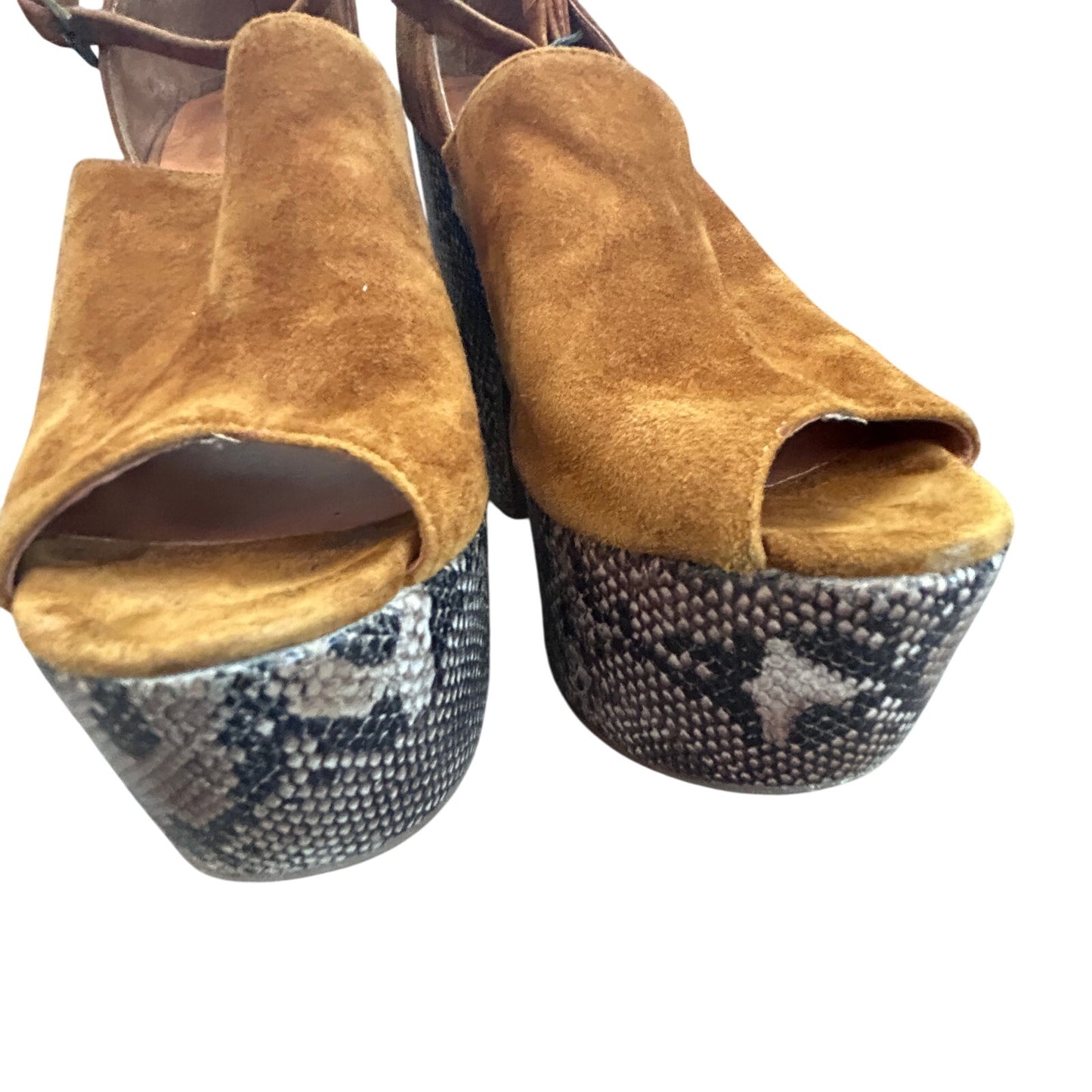 Jeffrey Campbell Studio Tan Open Toe Platform Heel Snakeskin Womens Size 8.5