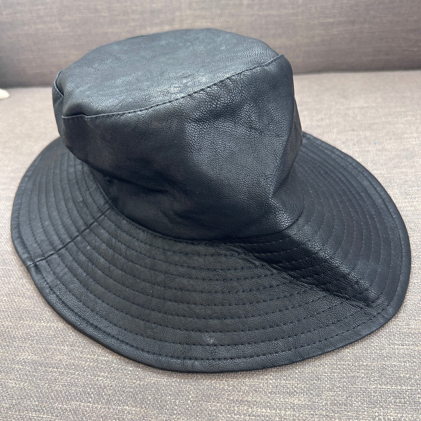 Anthropologie Black Faux Leather Bucket Hat Womens One Size
