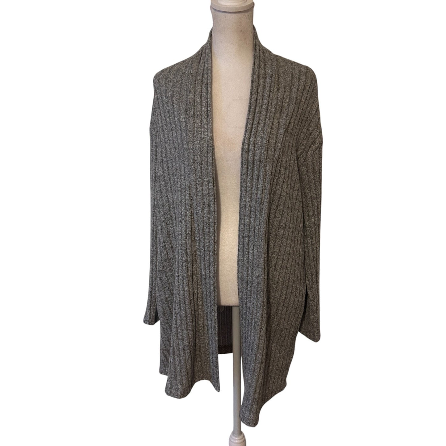 Anthropologie Eri + Ali Gray Ribbed Long Cardigan Sweater NEW Womens Size Small