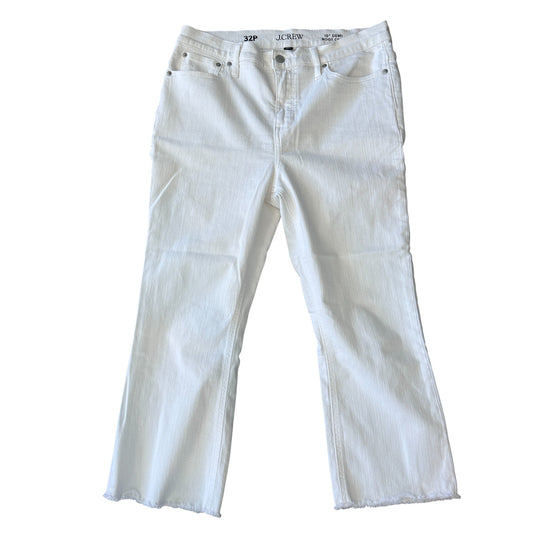 J Crew White 10" Demi Boot Crop Raw Hem Denim Jeans Womens Size 32 Petite