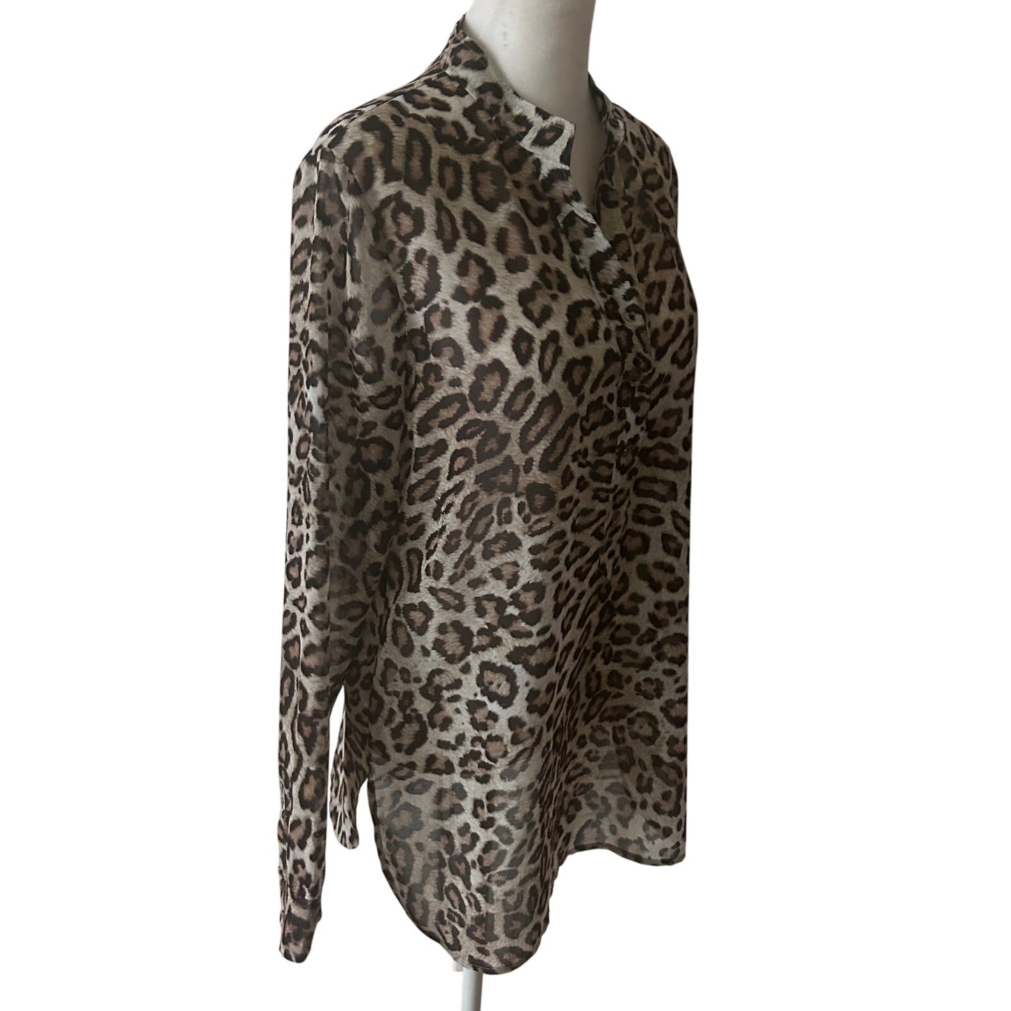 W by Worth Cheetah Animal Print V-Neck Tunic Blouse Womens Size Small