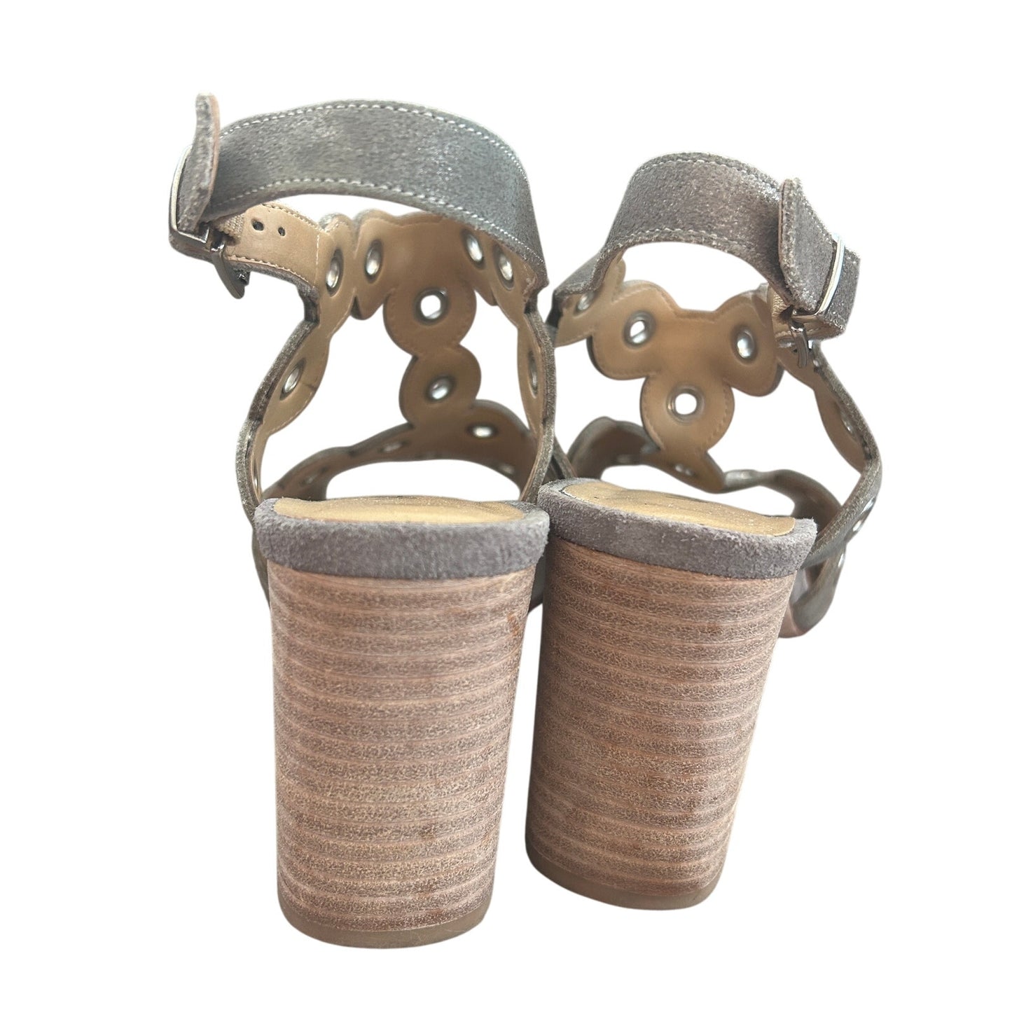 VANELi Berton Taupe Rory Chunky Heel Ankle Strap Scalloped Shoes Womens Size 8