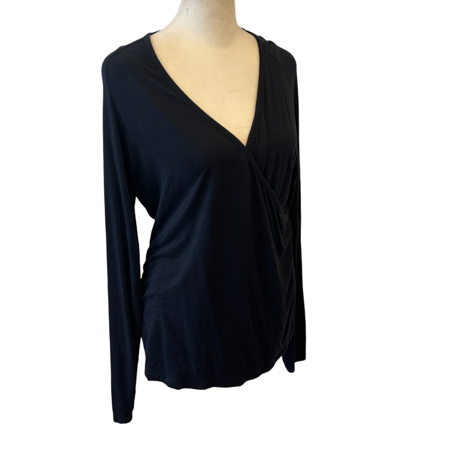 W by Worth Navy Blue Long Sleeve Stretch Knit Cross Front Top Womens Size Medium