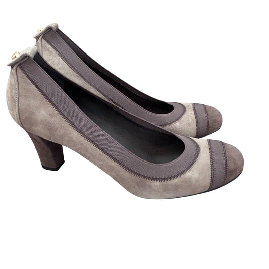 Stuart Weitzman Brown Suede Colorblock Elastic Trim Pump Womens Size 8