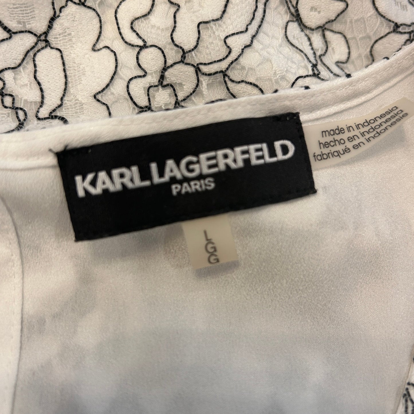 Karl Lagerfeld Paris Black / White Lacy Bell Sleeve Top Blouse Womens Size Large