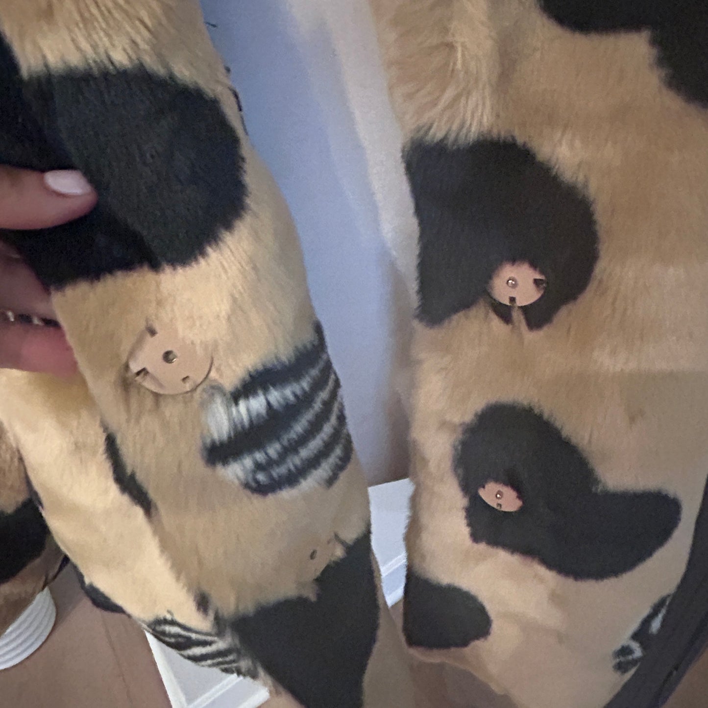 Anthropologie Maeve Faux Fur Coat Tan, Black and Zebra Hearts Womens Size Medium
