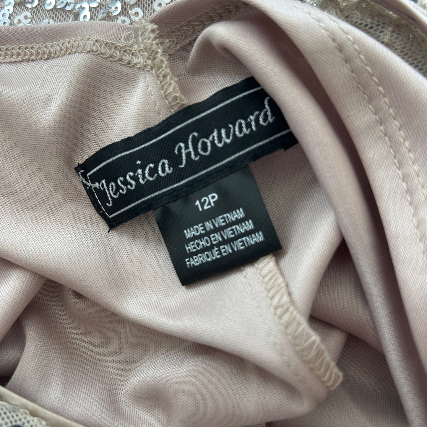 Jessica Howard Taupe and Silver Sequined Blouson Mini Dress Womens Size 12 P