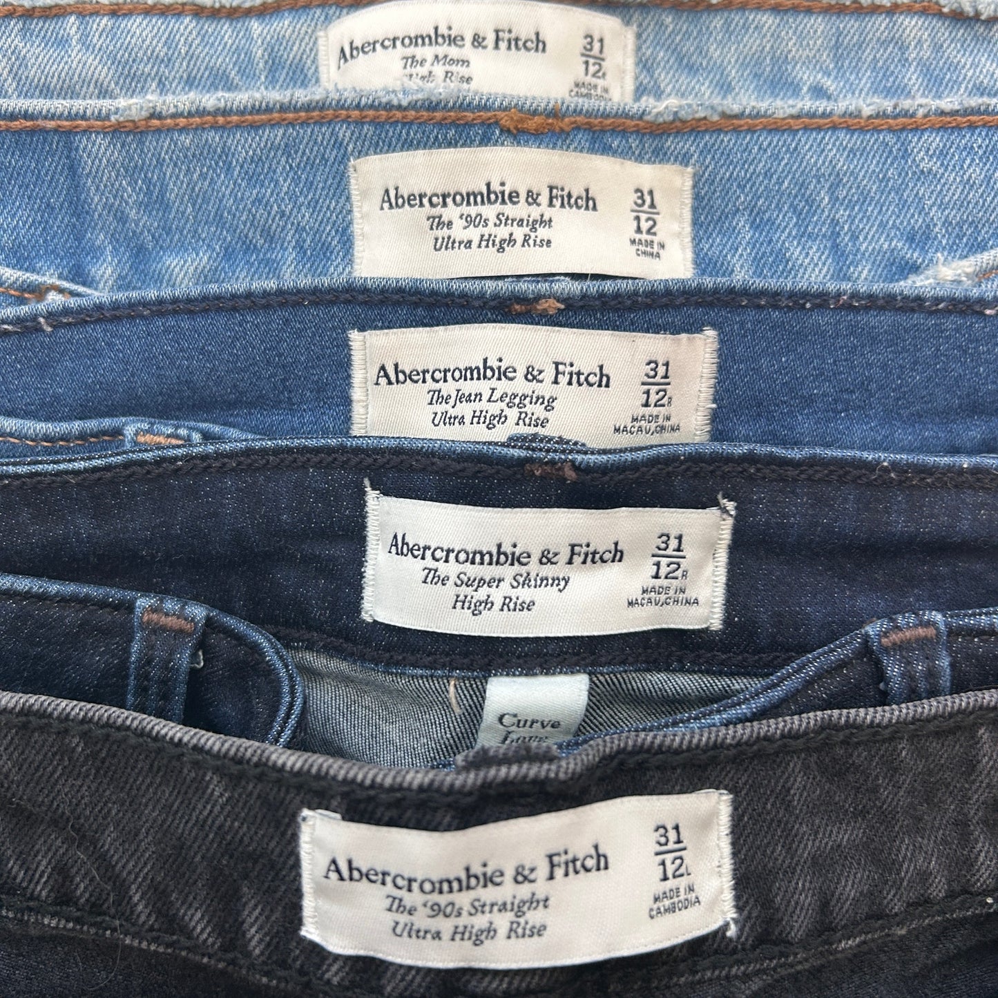 Abercrombie & Fitch LOT 5 Pair of High Rise Denim Jeans Womens Size 31 / 12