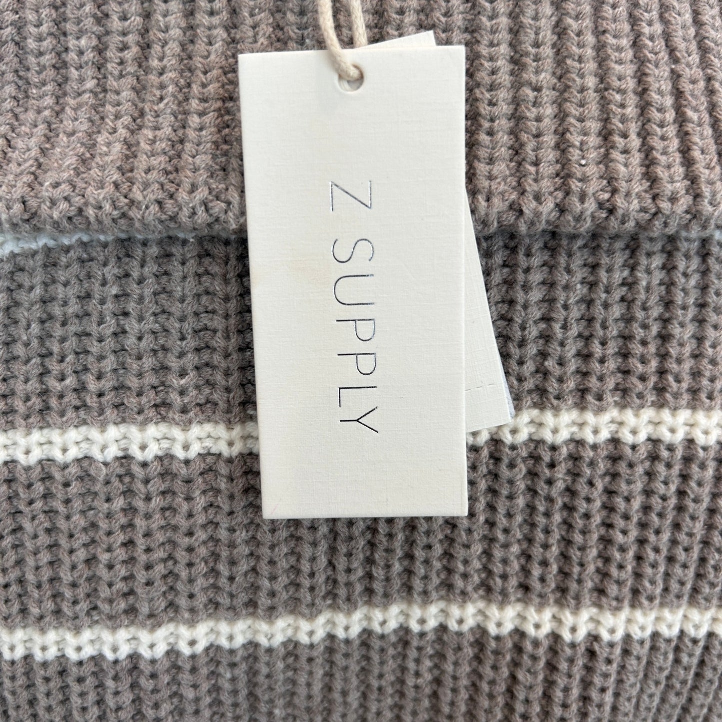 Z Supply NWT Villa Half Zip Sweater Taupe and White Stripe Womens Size Medium