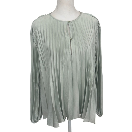 Vince Light Green Pleated Long Sleeve V-Neck Flowy Blouse Womens Size Medium