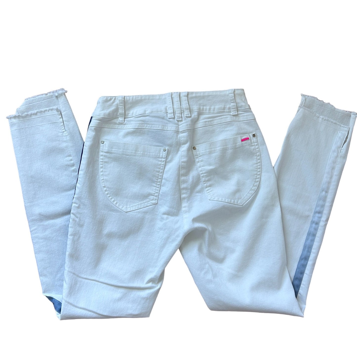 Robell Jeans Modell Elena 09 White Blue Side Stripe Raw Hem Skinny Womens Size 6