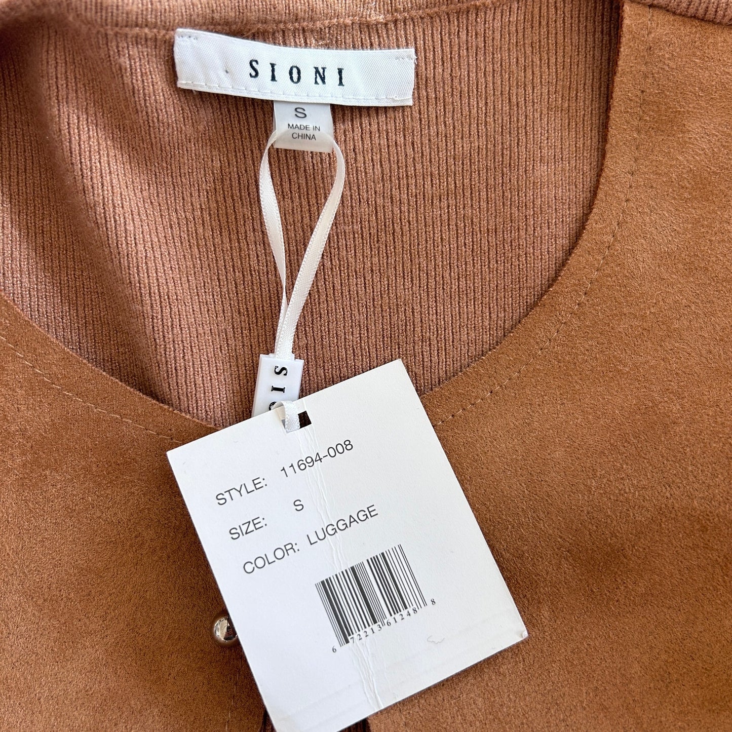 Sioni Caramel Brown Faux Suede and Knit Open Cardigan Womens Size Small NEW