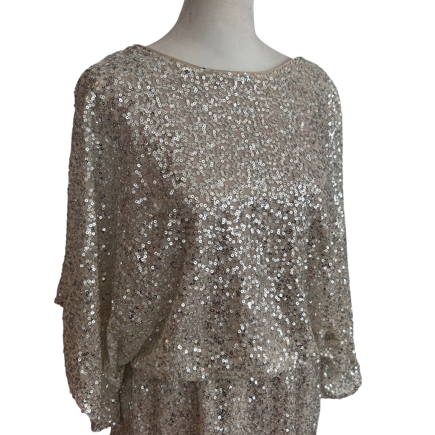 Jessica Howard Taupe and Silver Sequined Blouson Mini Dress Womens Size 12 P
