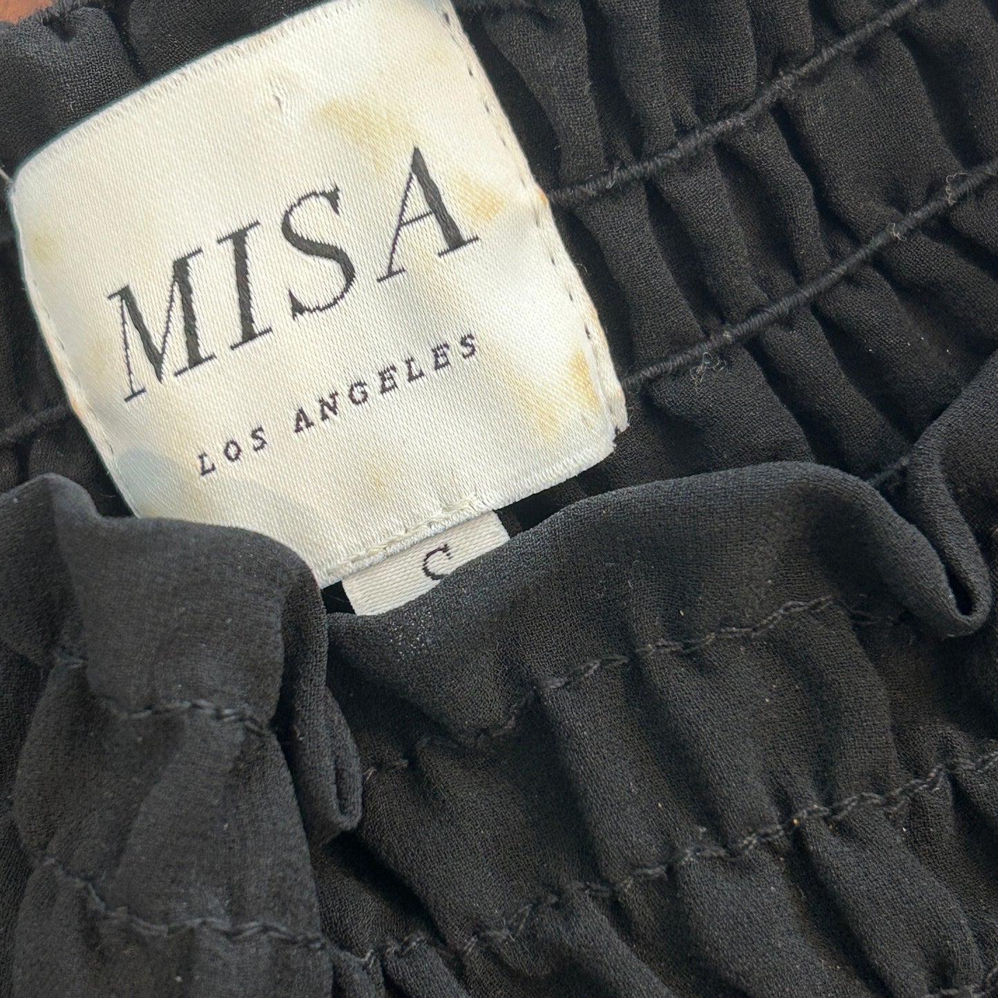 Misa Los Angeles Black Off The Shoulder Boho Top Tassle Hem Womens Size Small