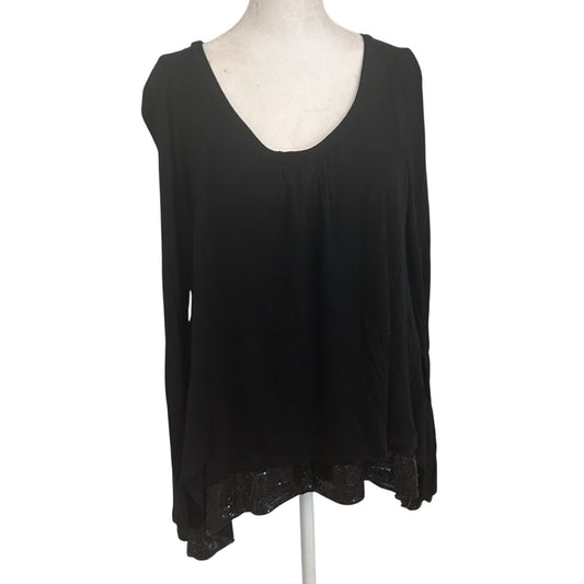 Ella Moss Black Knit Tunic Top With Sequin Accent Banded Hem Womens Size Small